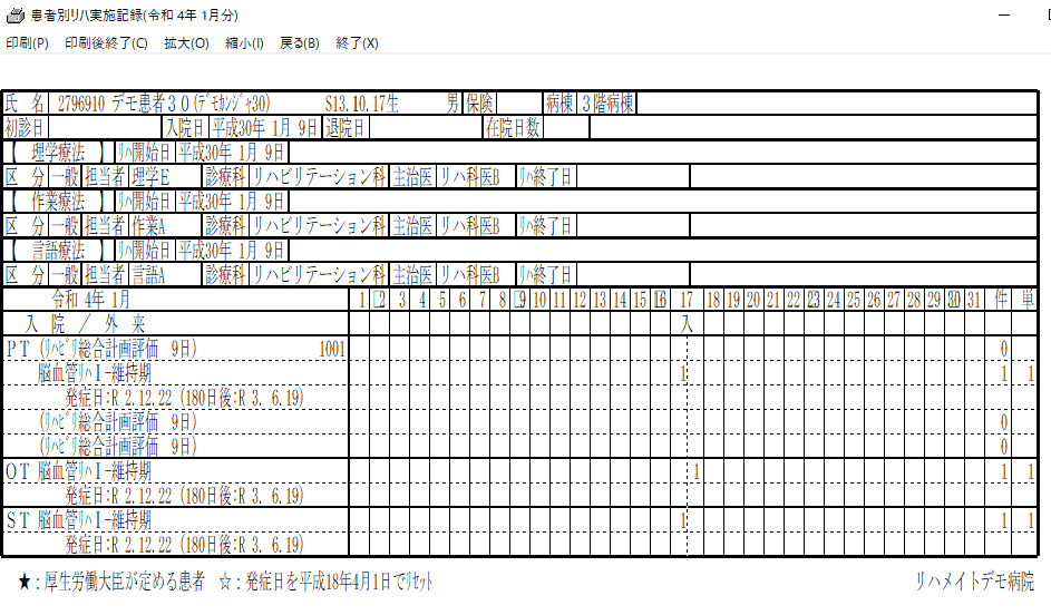 病棟別月間集計表