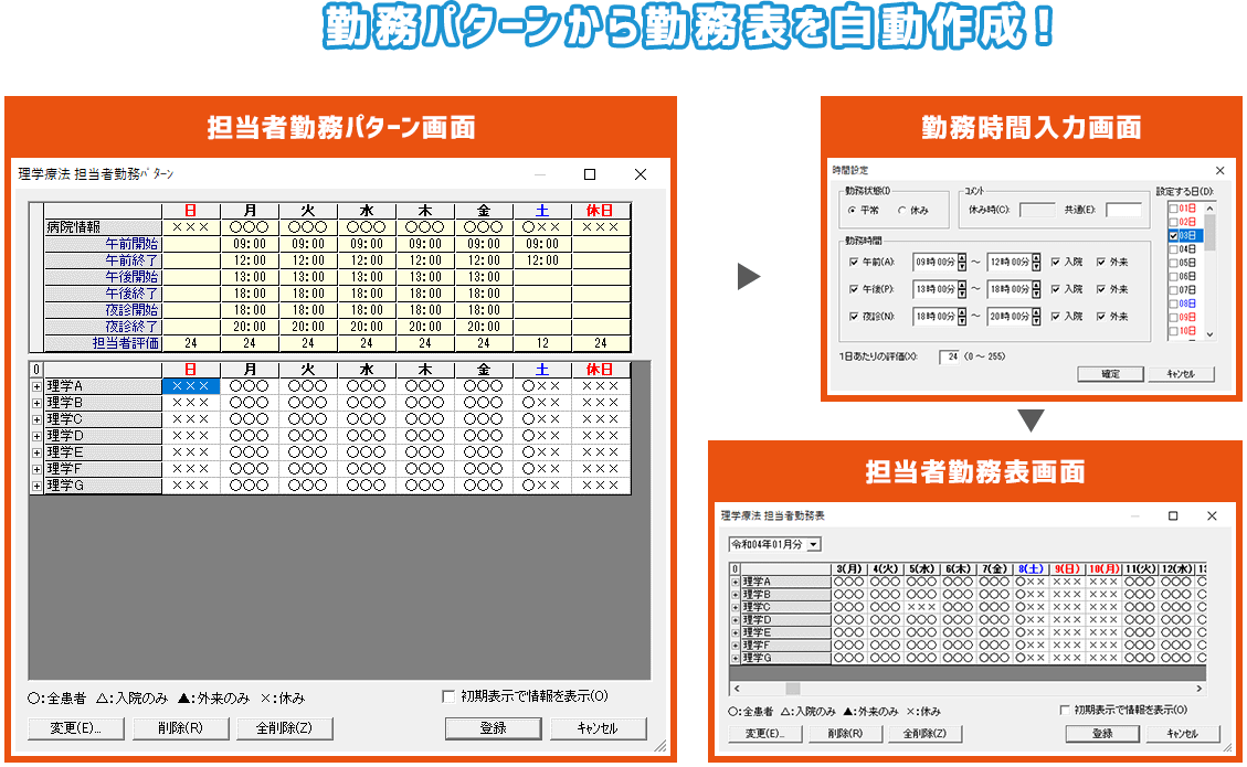 勤務パターンから勤務表を自動作成！