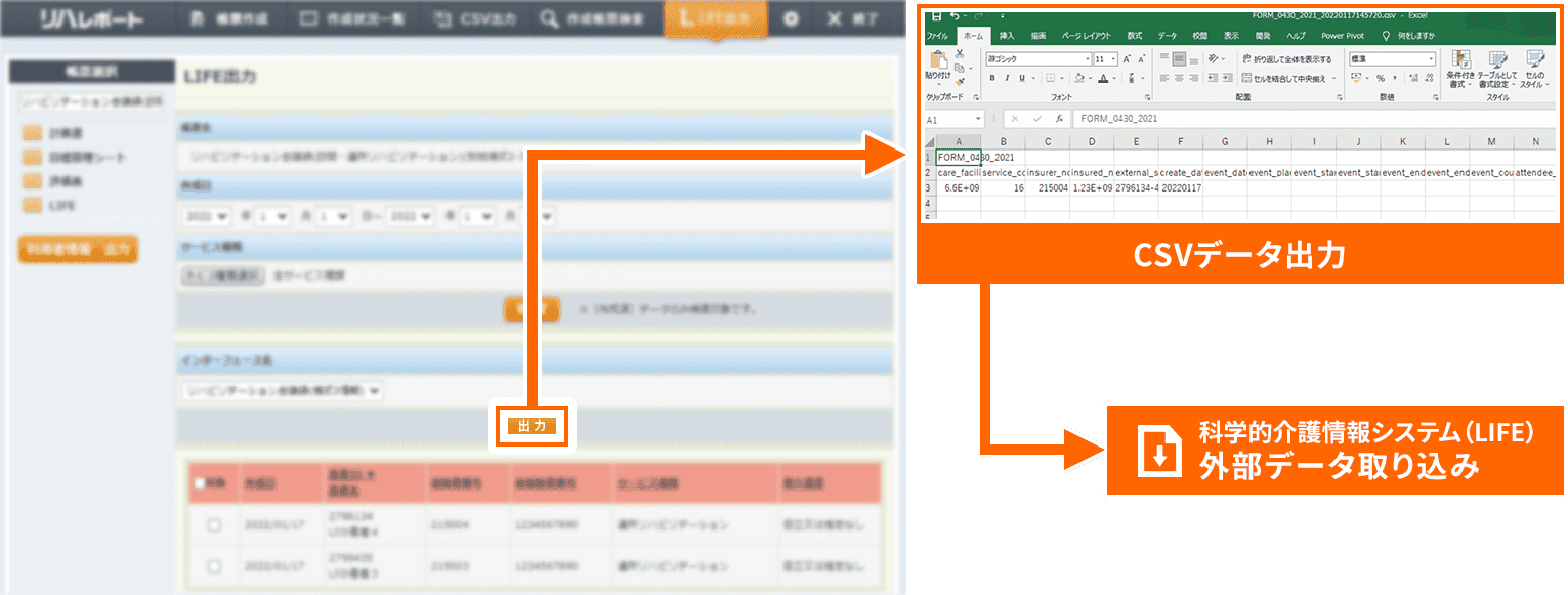 「LIFE」へのデータ出力